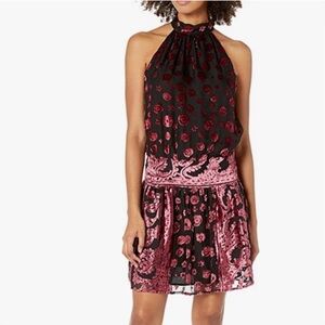 Ramy Brook Velvet Floral Naima Black Purple Mini Burnout Cocktail dress